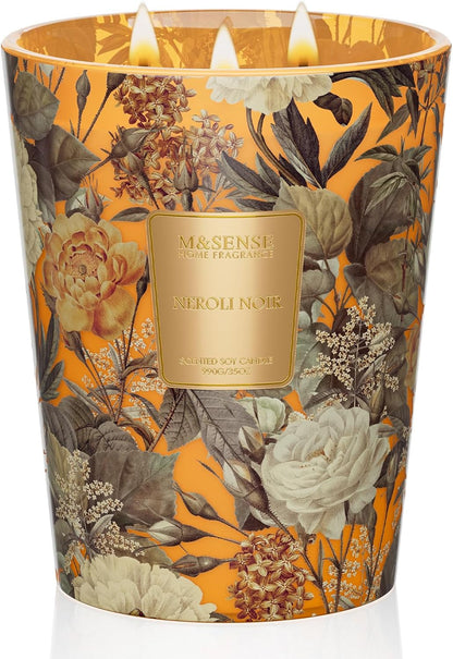 M&SENSE Neroli Noir Scented Candle 3 Wick 35oz 150H Long Lasting, Natural Soy Candles Stress Relief