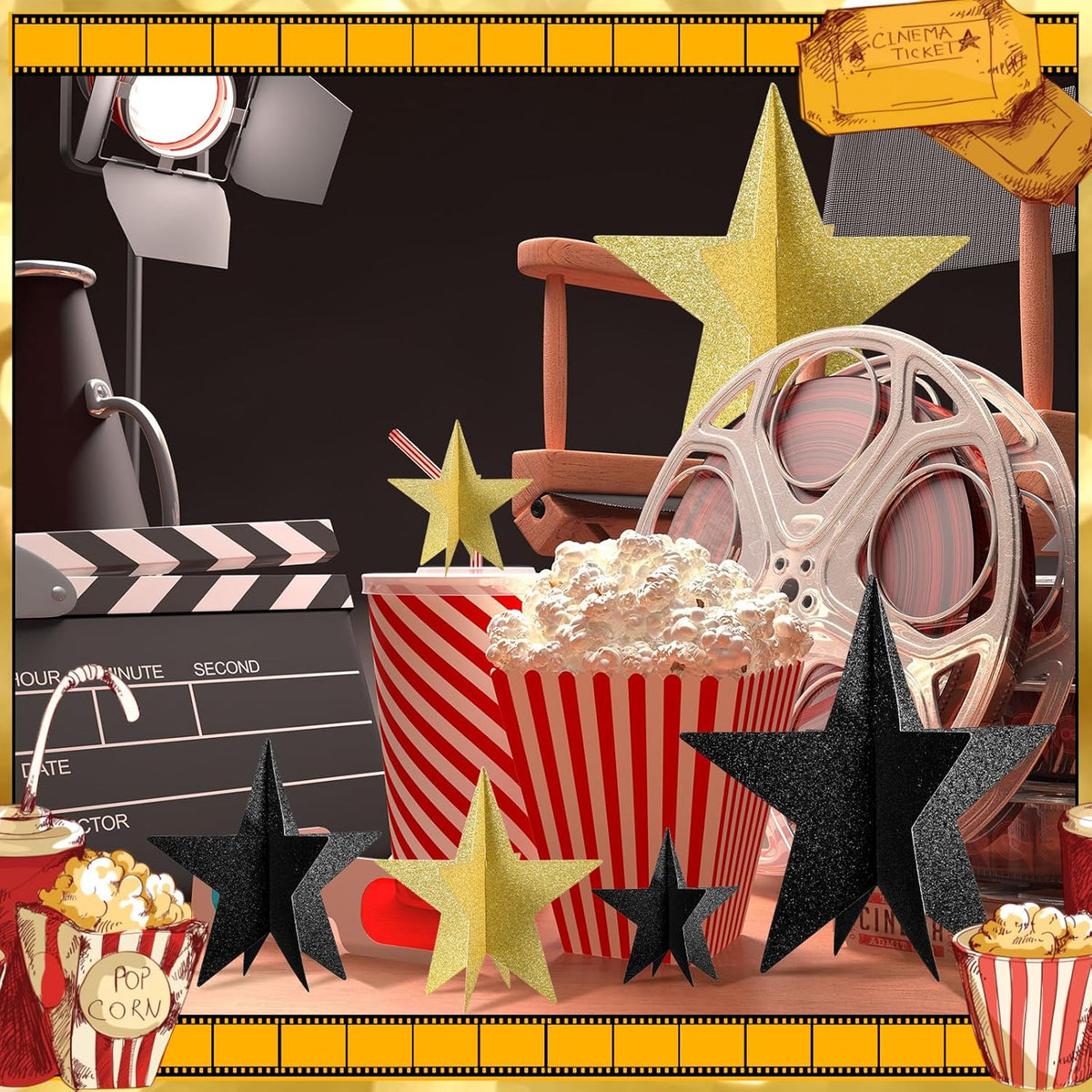 45 Pcs 3D Star Centerpieces Movie Night Decorations for Table in 3 Sizes Hanging Supplies for Red