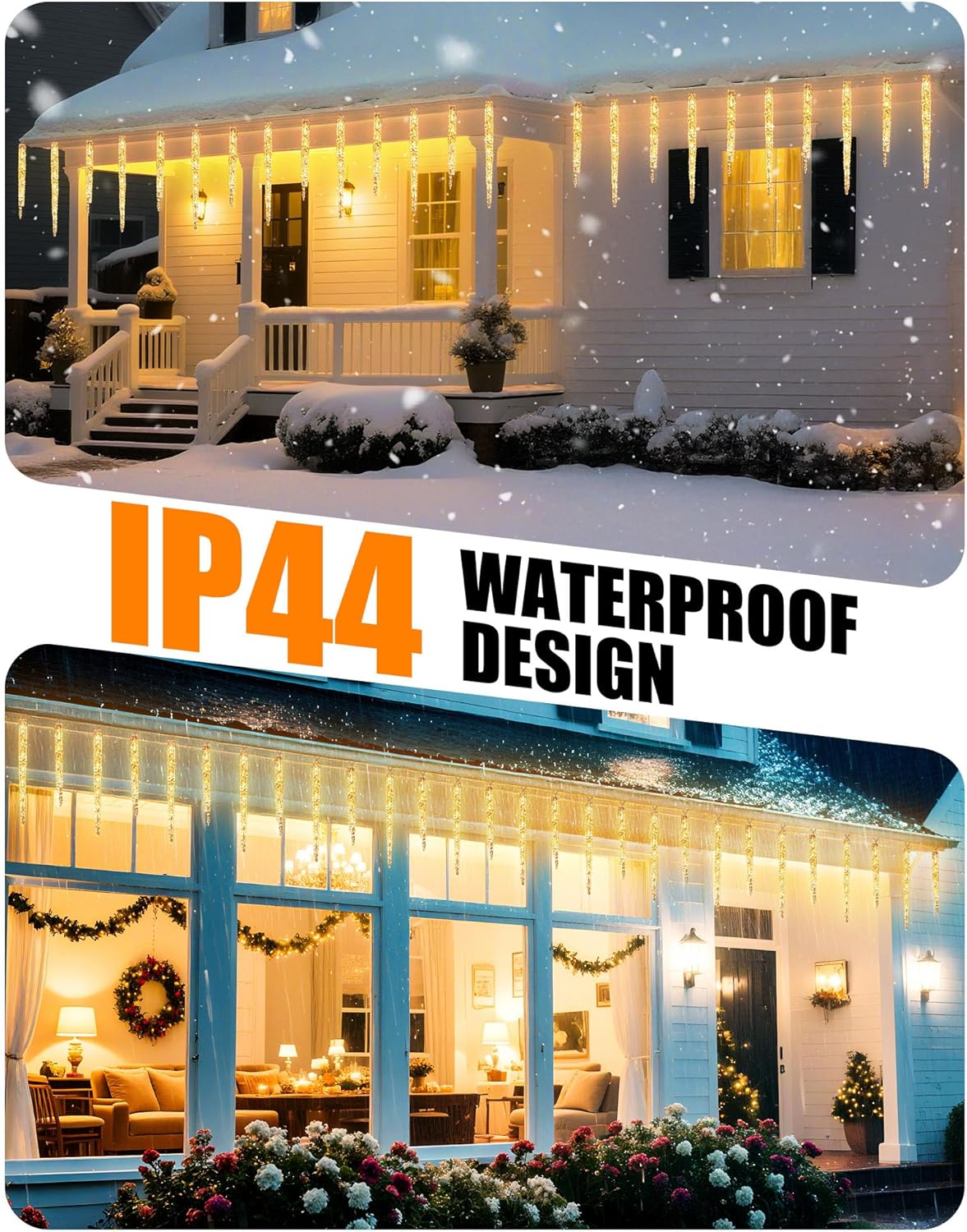 Minetom Icicle Lights Outdoor with Clips, 20ft 100 LED 20 Tubes Twinkling Crystal String Lights