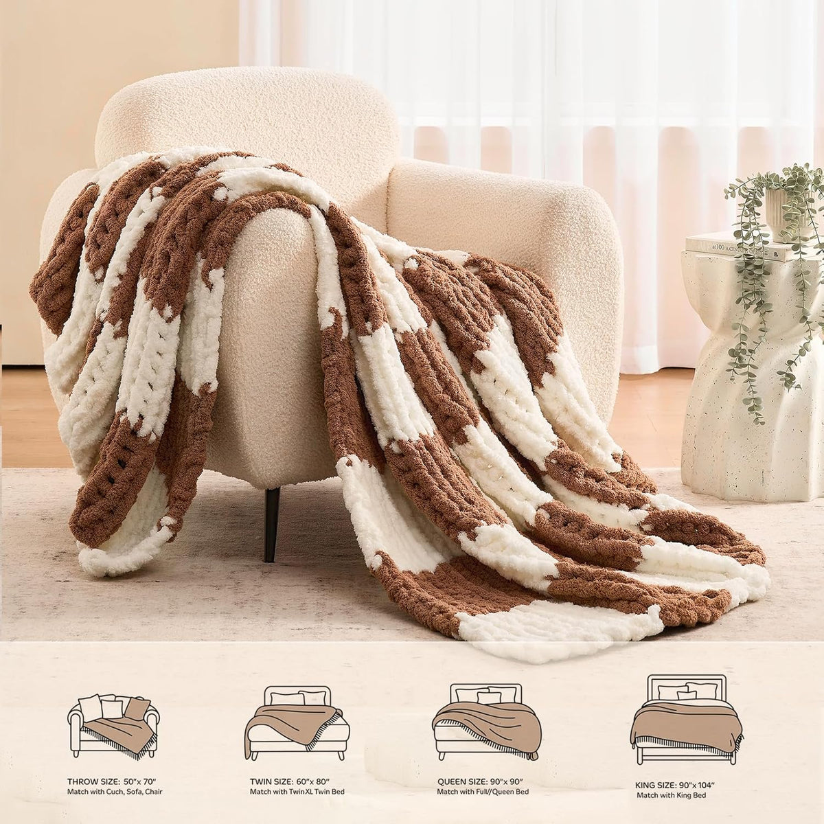 L'AGRATY Chunky Knit Blanket Throw: 50''x60'' Chenille Chunky Knitted Throw Blankets for Bed Couch