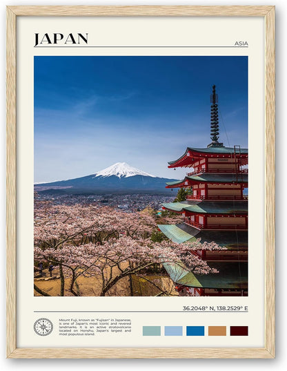 HesenDot Natural OAK Wood Framed Mount Fuji Wall Art, 12x16in Japanese Natural Scenery Canvas Wall
