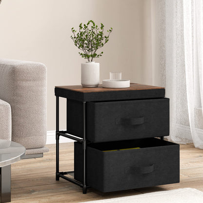 GIANTEX Nightstand with 2 Fabric Drawers, Small Storage Dresser with Metal Frame and Wood Top for