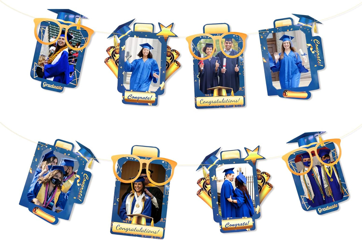 pinkblume Graduation Party Decorations Navy Blue and Gold Grad Photo Banner Royal Blue Gold