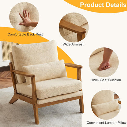 Karl home Accent Chair Wide Armrest Mid-Century Lounge Chair Teddy Fleece Armchair with Lumbar