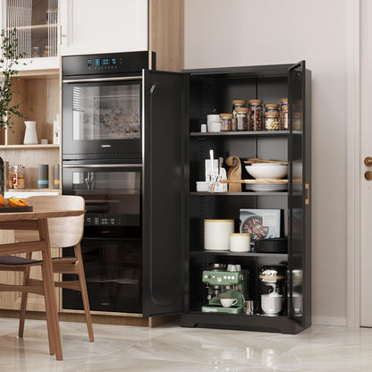 Metal Kitchen Storage Cabinets,60”Pantry Cabinet with Doors and 4 Adjustable Shelves,Tall Black