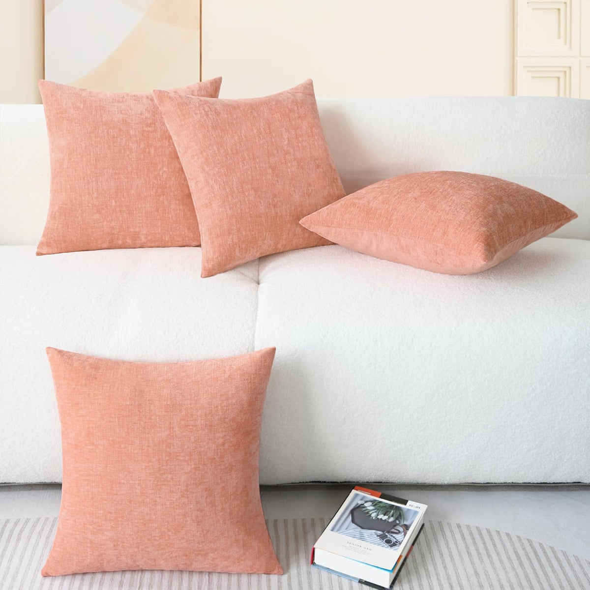 CaliTime Throw Pillow Covers Decorative 18 X 18 Inches Pack of 4 Cozy Chenille Cushion Cases for