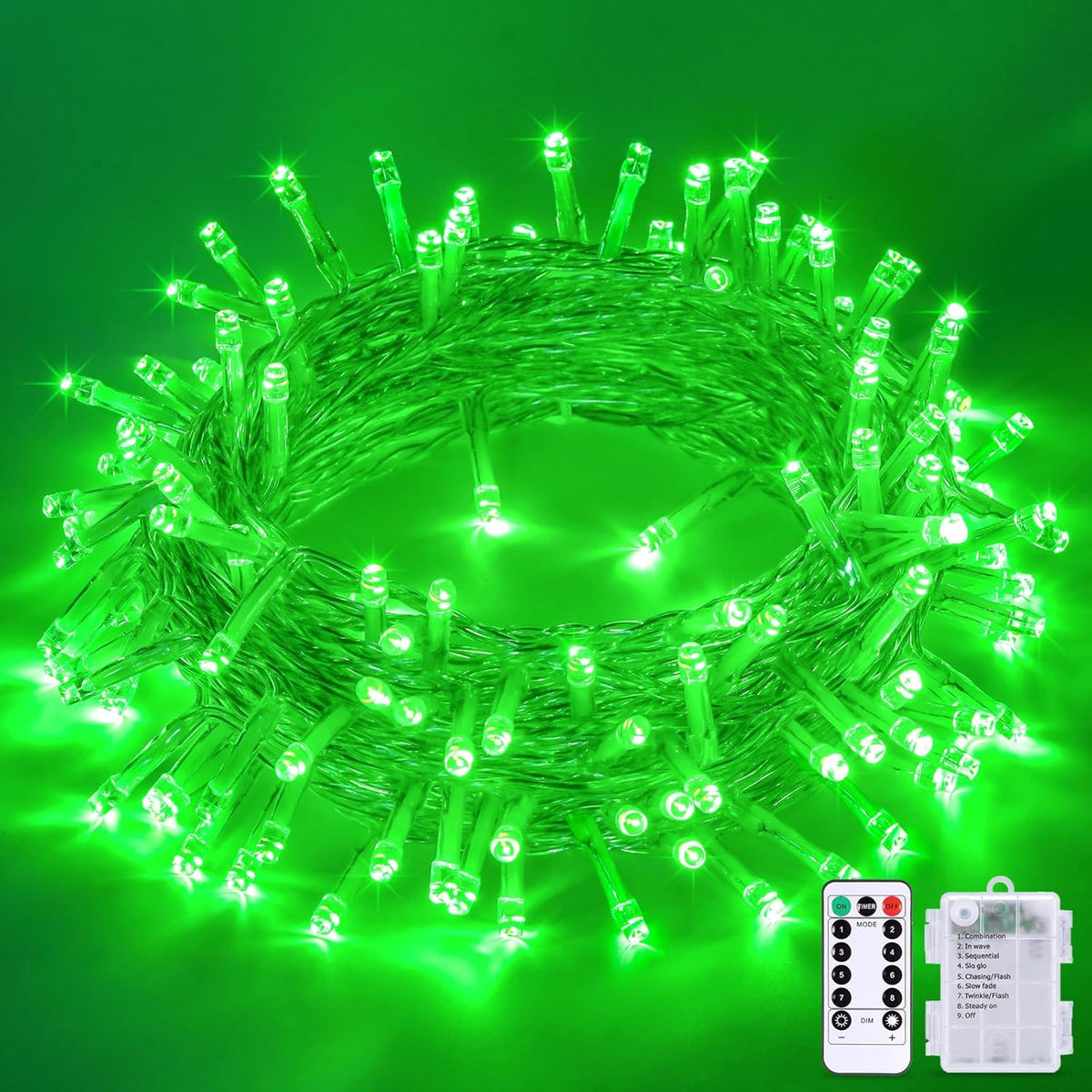 JMEXSUSS 100 LED Green Lights for Halloween Decorations, 33ft Halloween Lights Battery Operated