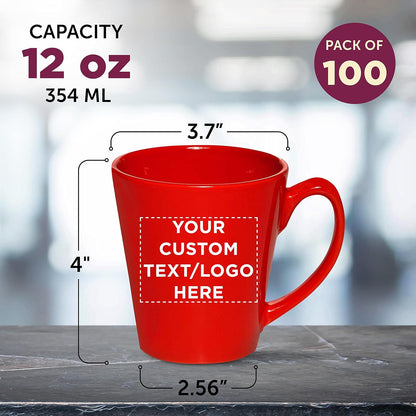 DISCOUNT PROMOS Custom Glossy Ceramic Latte Coffee Mug 12 oz. Set of 100, Personalized Bulk Pack