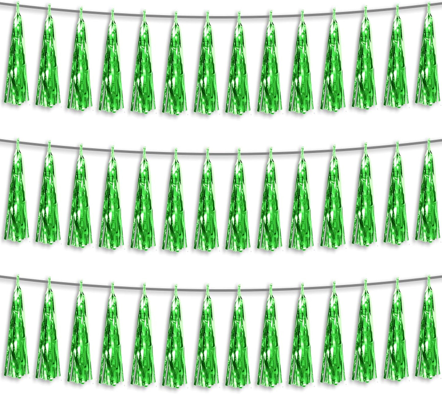 3P Green Foil Fringe Metallic Tassel Streamers Banner Tassel Garland for Parade Floats