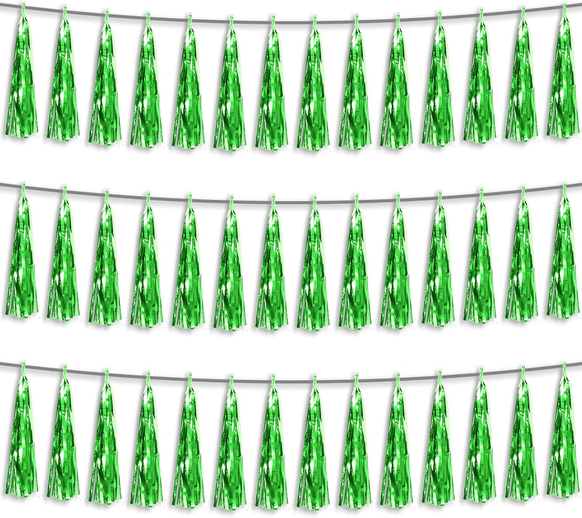 3P Green Foil Fringe Metallic Tassel Streamers Banner Tassel Garland for Parade Floats