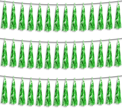 3P Green Foil Fringe Metallic Tassel Streamers Banner Tassel Garland for Parade Floats