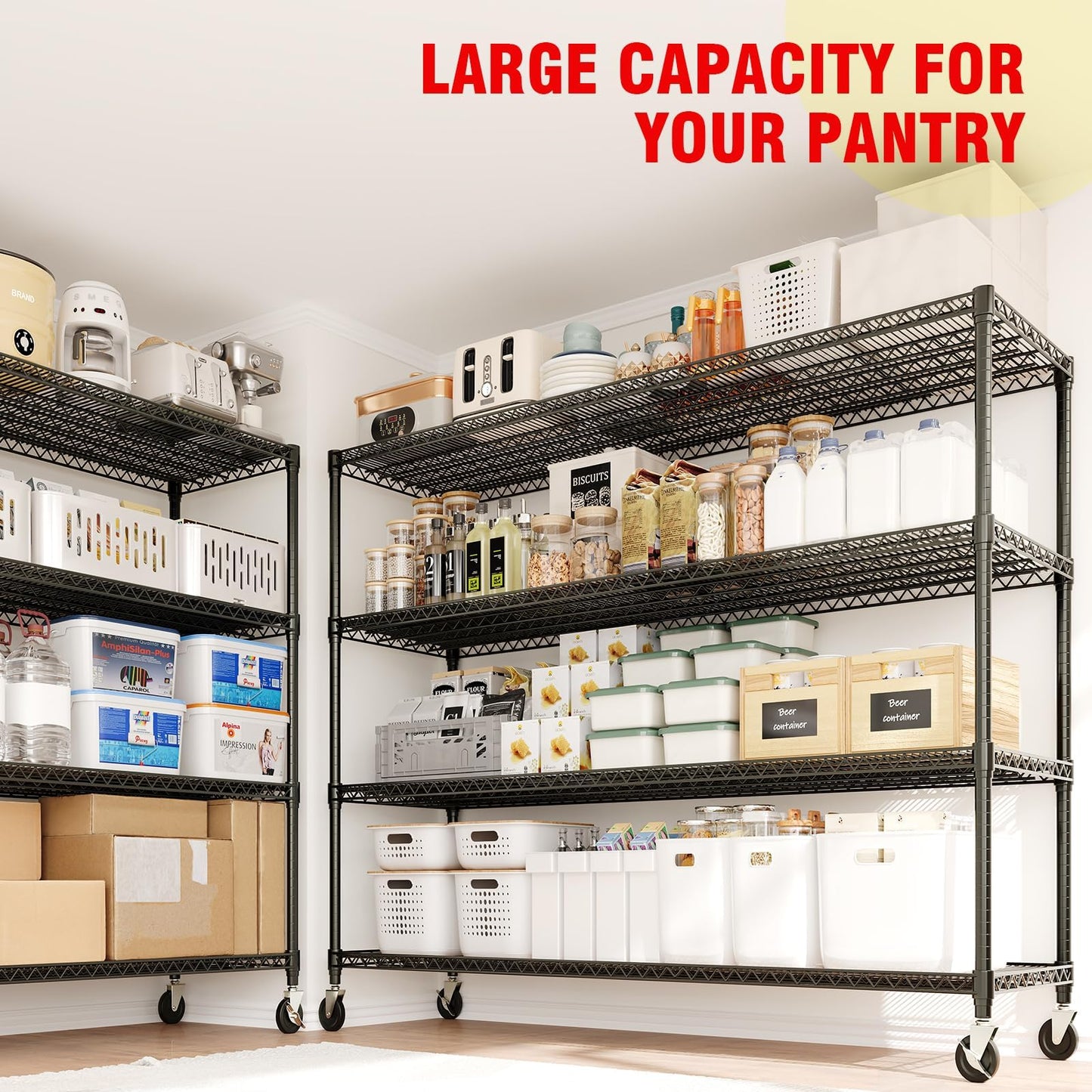 PeacefulHues 73.8" H Storage Shelves 4-Tiers Heavy Duty Shelving Unit with Wheels, 2640LBS Garage