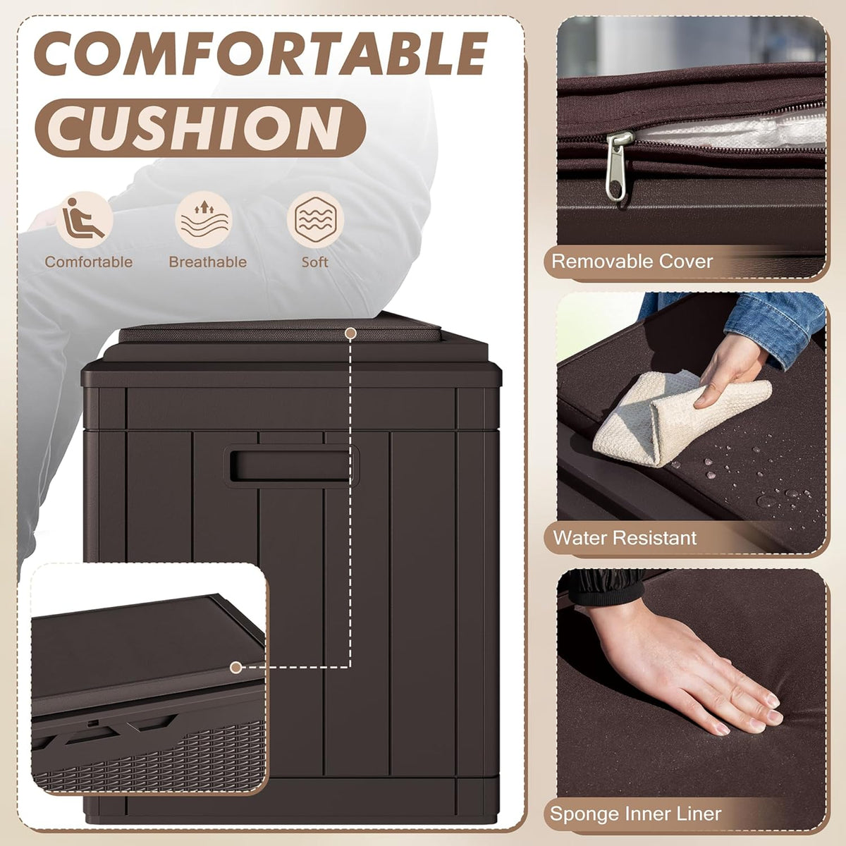 Devoko 100 Gallon Deck Box, Waterproof Resin Outdoor Storage Box with Cushion for Outside and