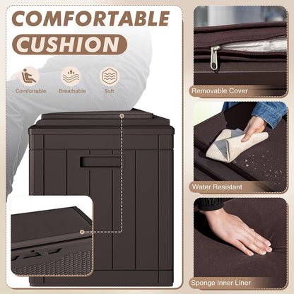 Devoko 100 Gallon Deck Box, Waterproof Resin Outdoor Storage Box with Cushion for Outside and