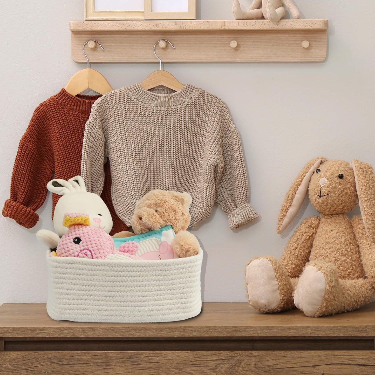 Small Woven Storage Baskets 13“X9”X5“ Decorative Rope Bins for Organizing Shelves, Closets, and