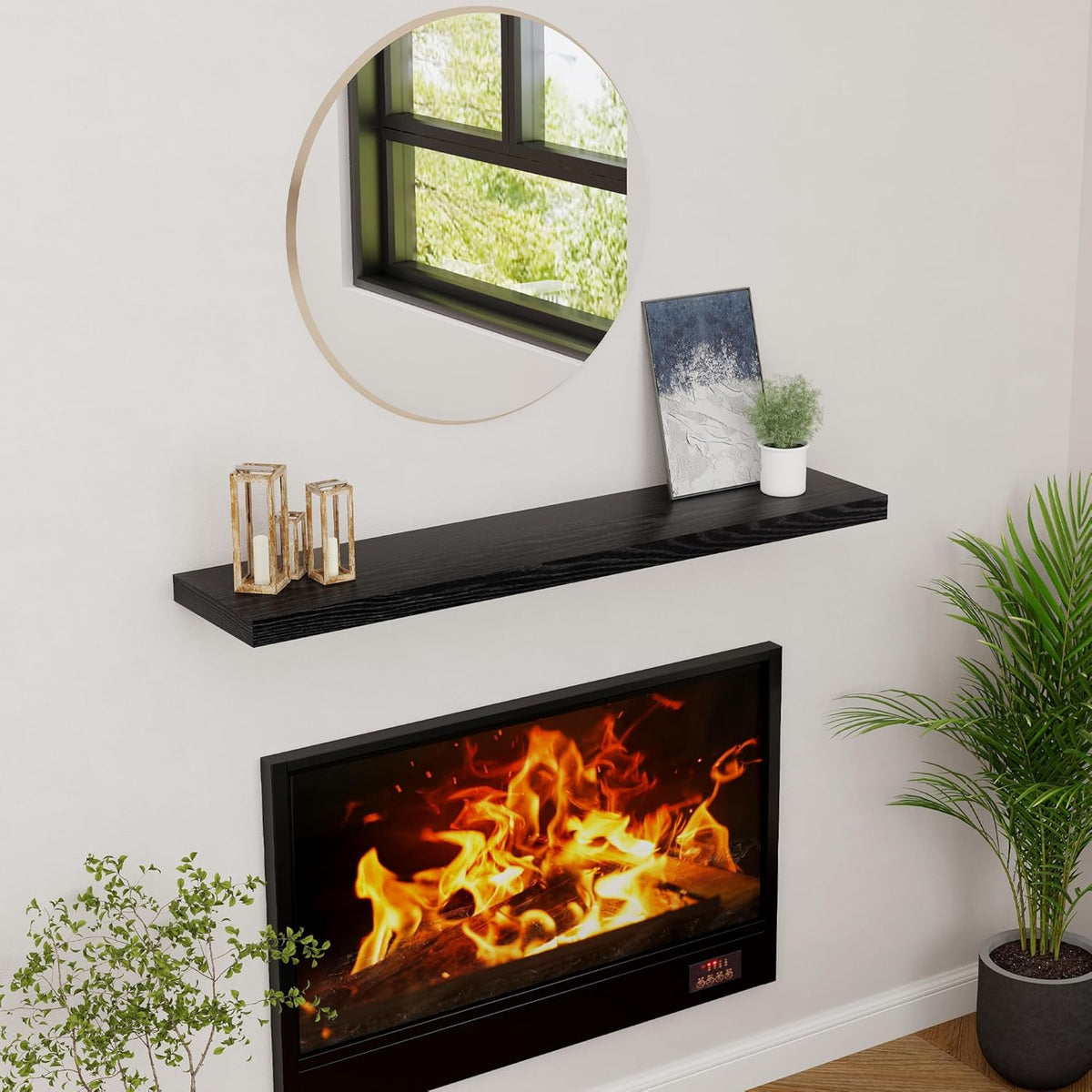 48 Inch Floating Shelves Black, Rustic Wood Floating Shelf Wall Mounted, 9 Inch Deep Floating Shelf