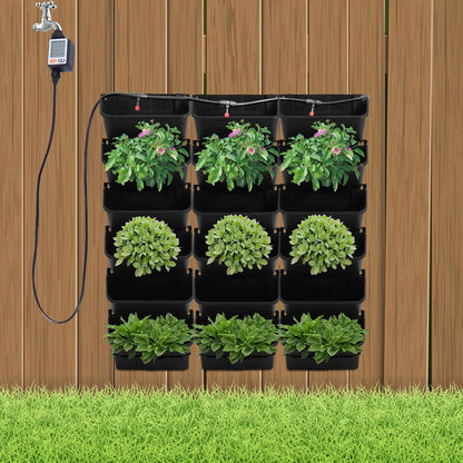 18 Pots Self-Watering Vertical Wall Planter, 39.4”L x 39.4”H Stackable Plastic Wall-Mounted Plant