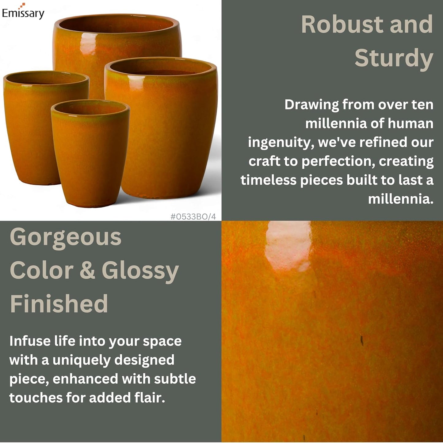 Emissary Bullet 9.5 in. Bright Orange Ceramic Round Planter (9.5 in. L x 9.5 in. W x 12 in. H) with