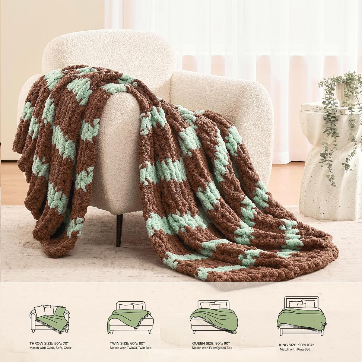 L'AGRATY Chunky Knit Blanket Throw: 60''x80'' Chenille Chunky Knitted Throw Blankets for Twin Bed