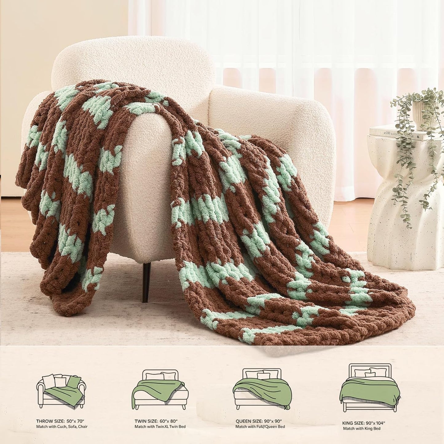 L'AGRATY Chunky Knit Blanket Throw: 50''x60'' Chenille Chunky Knitted Throw Blankets for Bed Couch