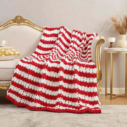 Amélie Home Chunky Knit Blanket Throw, Thick Soft Yarn Chunky Throw 50x60, Handmade Chenille Cable