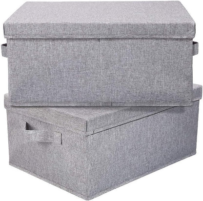 HOONEX Linen Foldable Storage Bins with Lids, 2 Pack, Storage Boxes with Carrying Handles and