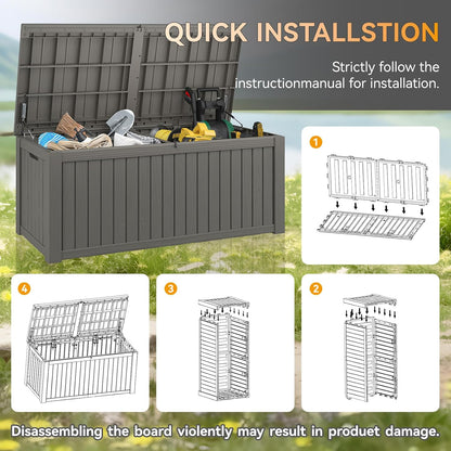 NUNU LAB 150 Gallon Outdoor Storage Box,Resin Large Sturdy Deck Box, Backyard Outside Storage Box