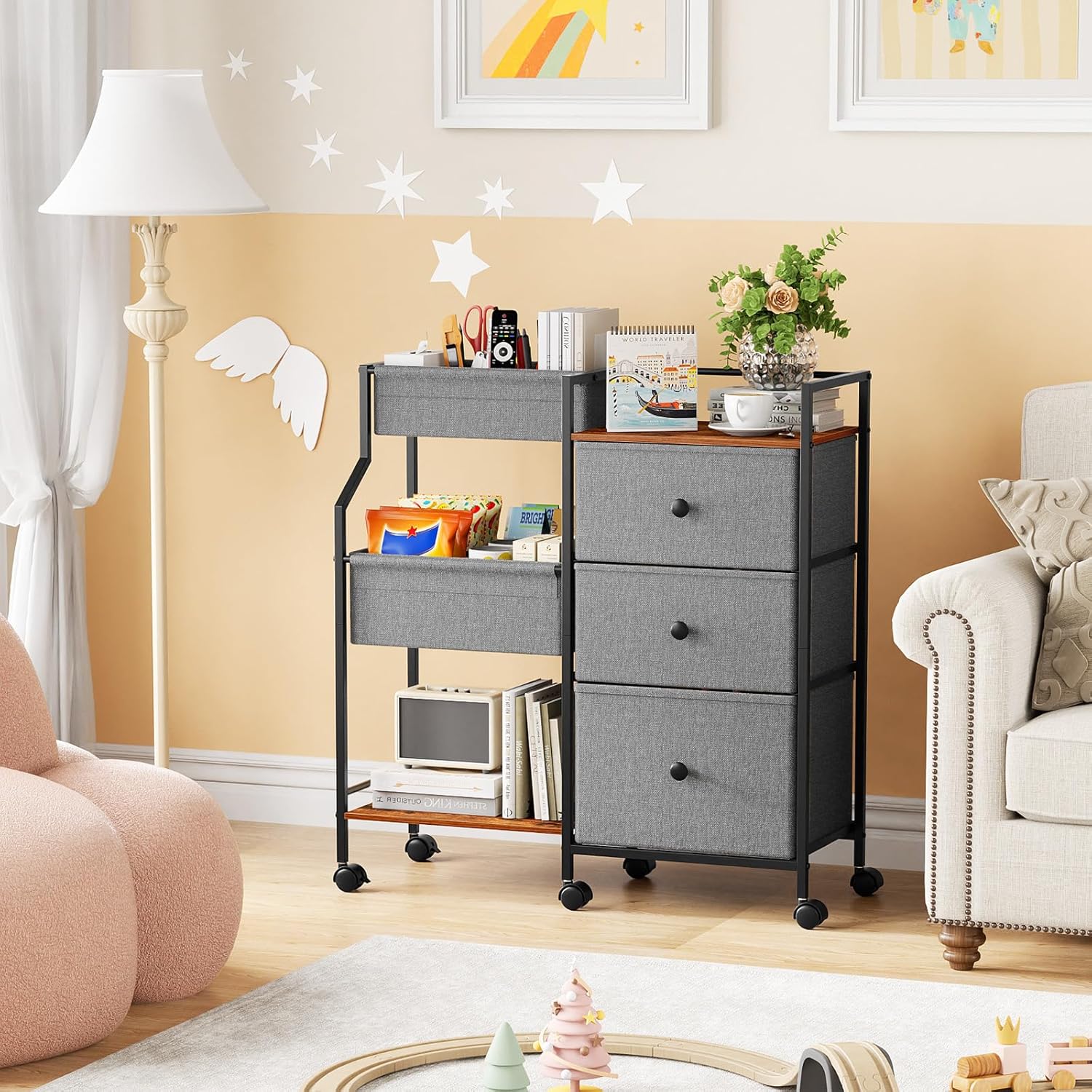 Baby Diaper Caddy Organizer and Storage - 3 Tier Rolling Cart with Dividers and Drawers, Easy To