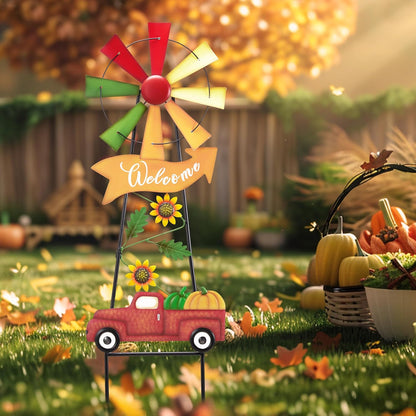 TERESA'S COLLECTIONS Fall Decor for Outdoor Home, Metal Pumpkin Fall Decorations Wind Spinner Yard