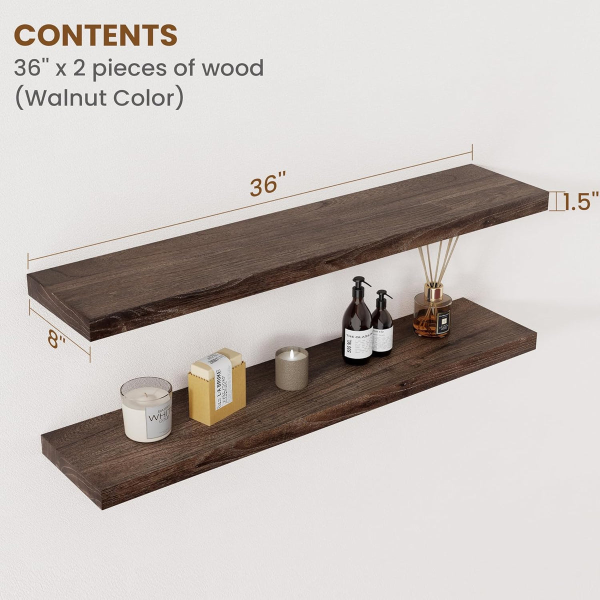 Floating Shelves for Wall Decor, 8 Inch Deep Rustic Solid Elm Wood Floating Shelves Wall Mounted