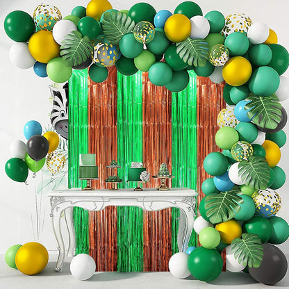 3 Pack 3.3 x 8.2 ft Green and Brown Foil Fringe Backdrop Curtains, Tinsel Streamers Party