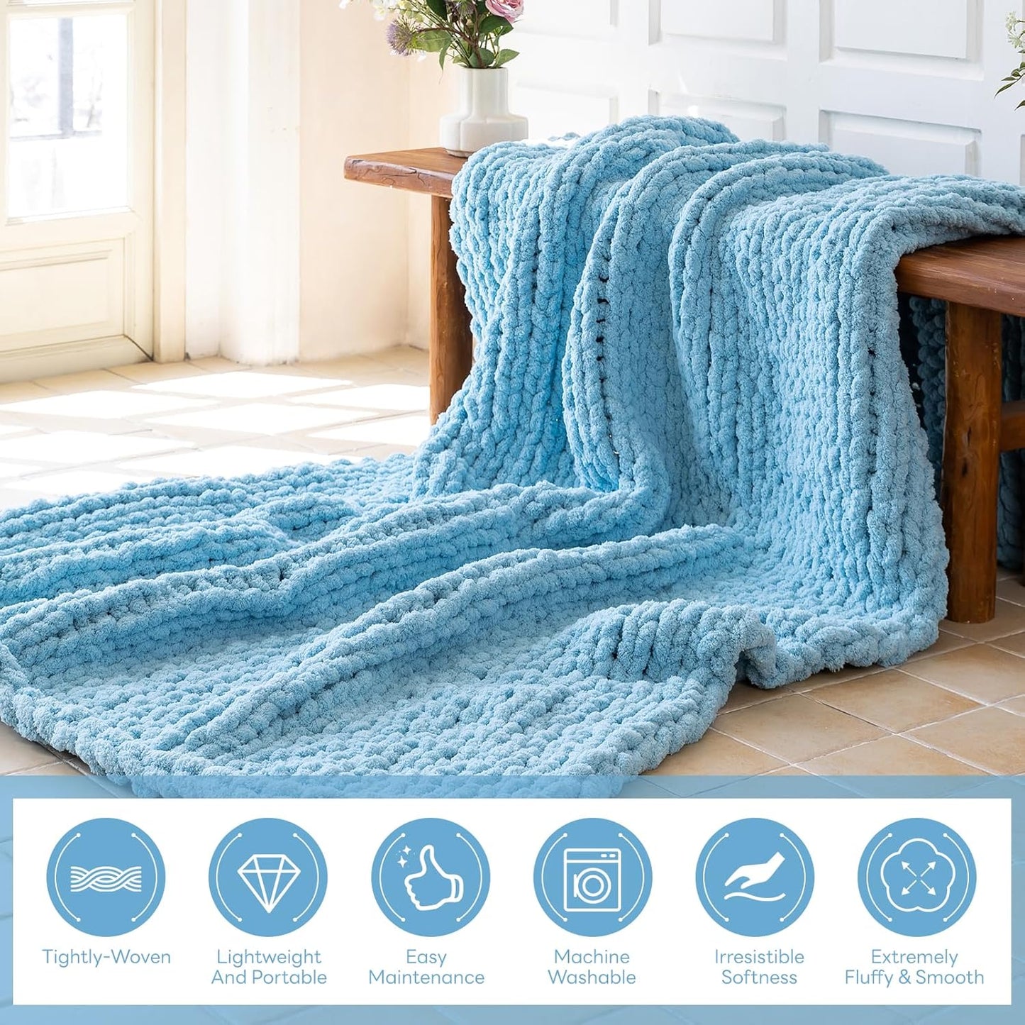 Chunky Knit Blanket - Luxury Soft Cozy 40 * 50 Throw Blanket,100% Woven Blanket Rope Knot Throw