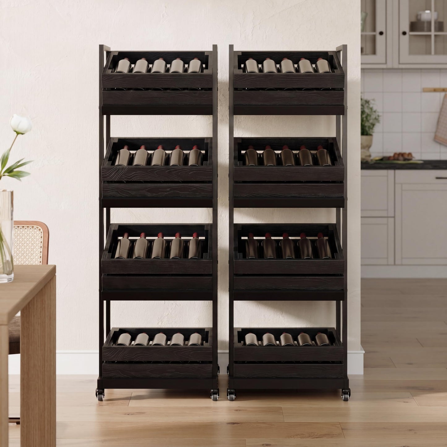 LITTLE TREE 4-Tier Basket Stand with Locked Wheels, Mobile Fruit and Vegetable Storage, Floor Stand