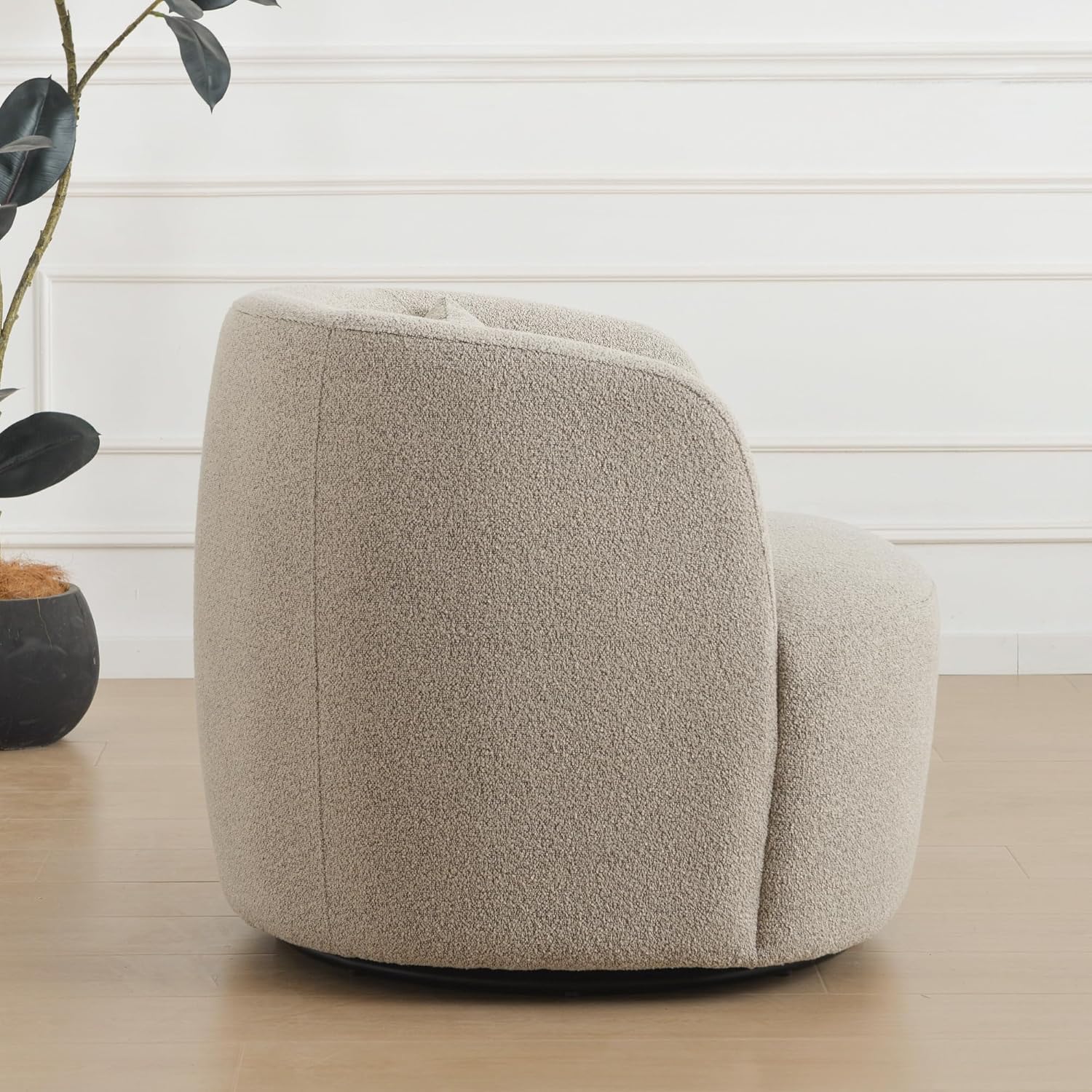 KINWELL 34" Wide Sherpa Swivel Barrel Chair, No Assembly Round Boucle Upholstered Accent Chair