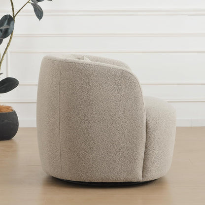 KINWELL 34" Wide Sherpa Swivel Barrel Chair, No Assembly Round Boucle Upholstered Accent Chair
