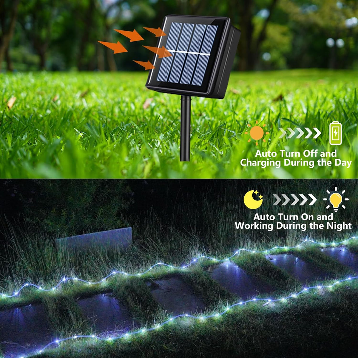 YEGUO 2 Packs Each 33ft 100 LED Solar Rope Lights Outdoor Waterproof, White String Lights for