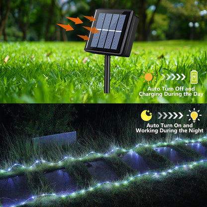 YEGUO 2 Packs Each 33ft 100 LED Solar Rope Lights Outdoor Waterproof, White String Lights for