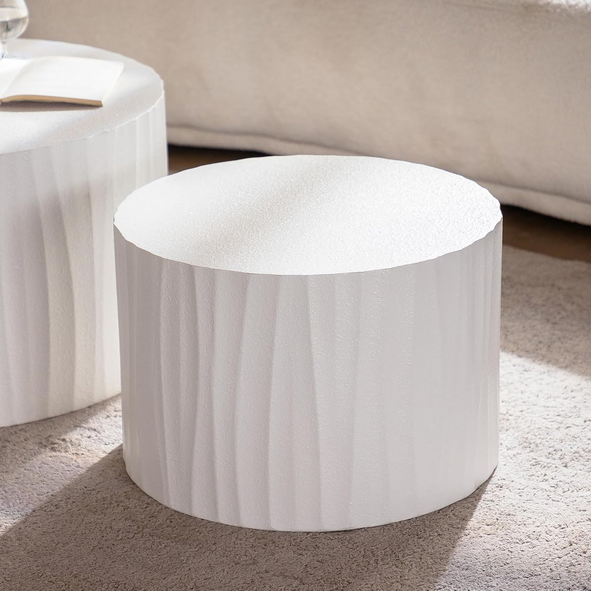 Nesting Round Coffee Table Set of 2, 26.77" (W) Circle Accent End Table with Water Ripple Pattern