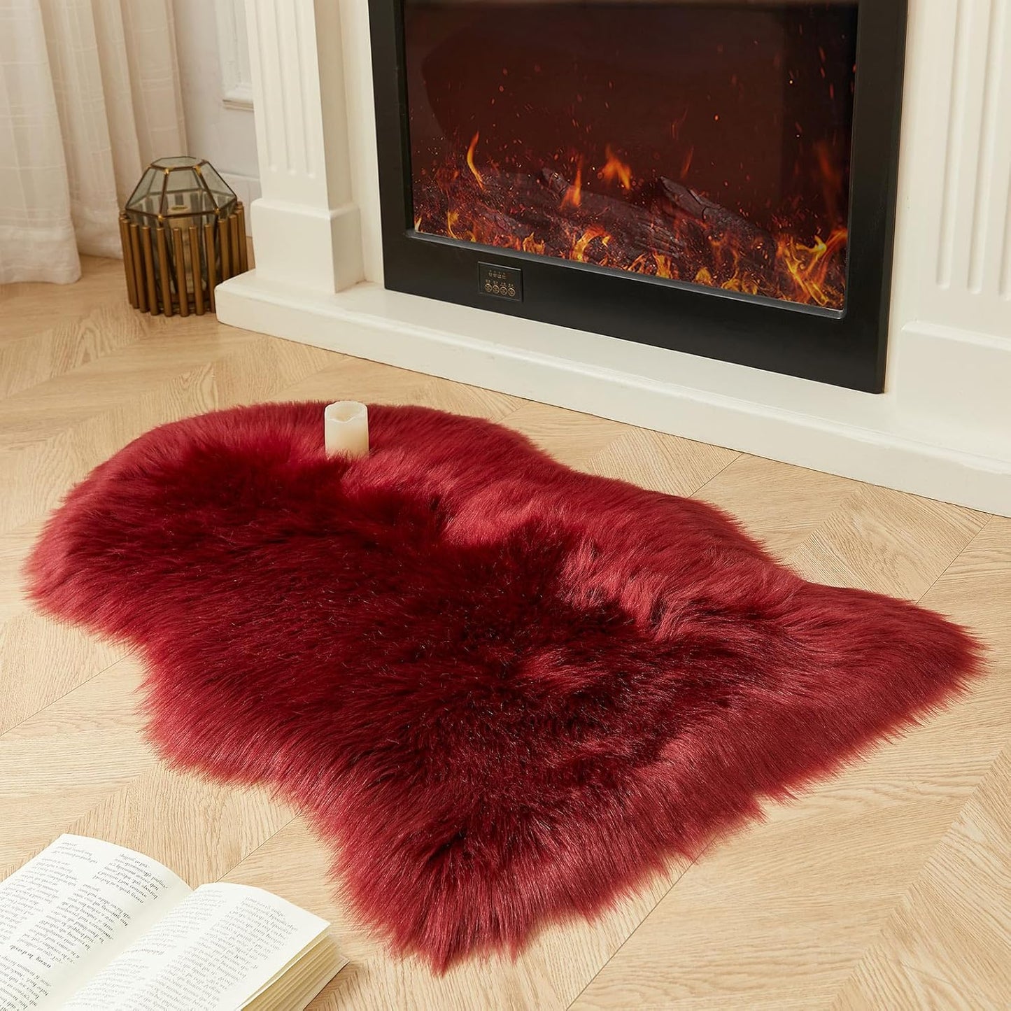 AMTOVO Faux Fur Rug, Burgundy Small Area Rug, Fluffy Sheepskin Rug, Fuzzy Ultra Soft 2 x 3 ft Shag