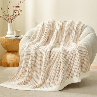 Snuggle Sac Cream Waffle Blanket for Couch Bed Sofa 60x80 inches, Reversible Beige Soft Throw