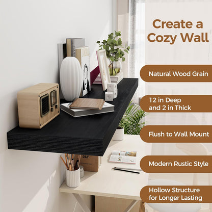 Black Floating Shelves 48 Inch Long, 12 Inch Deep Floating Shelves for Wall, 48 x 12 Large Wall