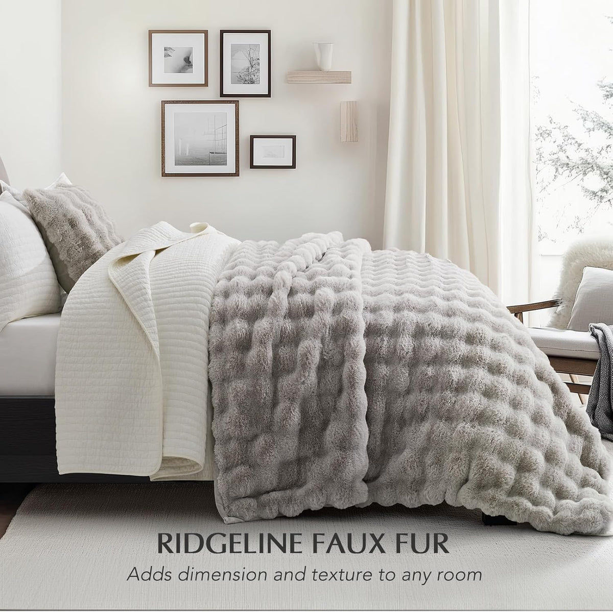 EVERGRACE Ultra Soft Luxury Fluffy Ridgeline Faux Rabbit Fur Throw Blanket, Thick Warm Fuzzy
