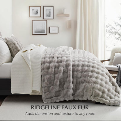 EVERGRACE Ultra Soft Luxury Fluffy Ridgeline Faux Rabbit Fur Throw Blanket, Thick Warm Fuzzy