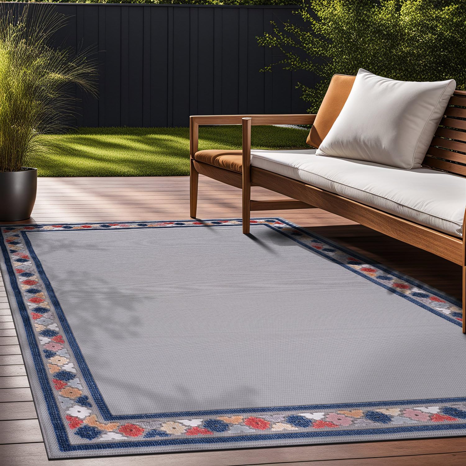 Beverly Rug Outdoor Rug 8x10 Modern Bordered Area Rugs for Indoor and Outdoor Patio Easy to Clean