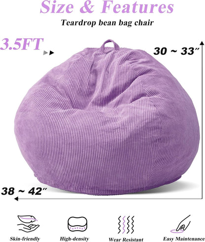 3.5FT Bean Bag Chairs Teardrop Bean Bag Chair for Adults Beanbag Chair with Memory Foam Filled