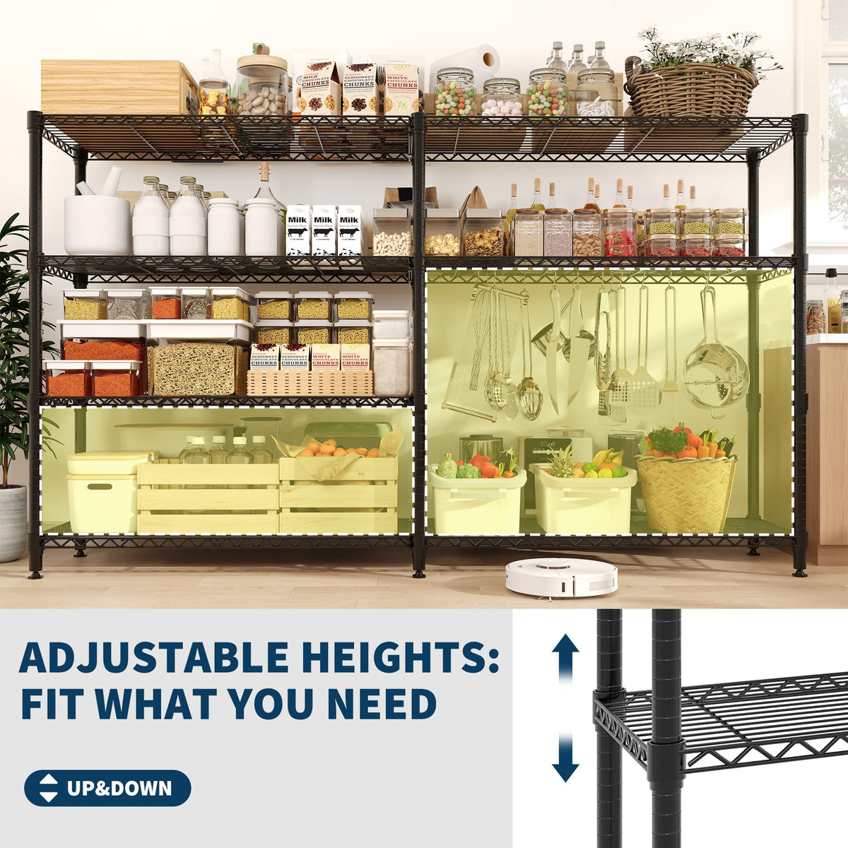 4-Tier Metal Storage Shelves, 60"W Heavy Duty Garage Shelving Unit 1060LBS Capacity, Adjustable