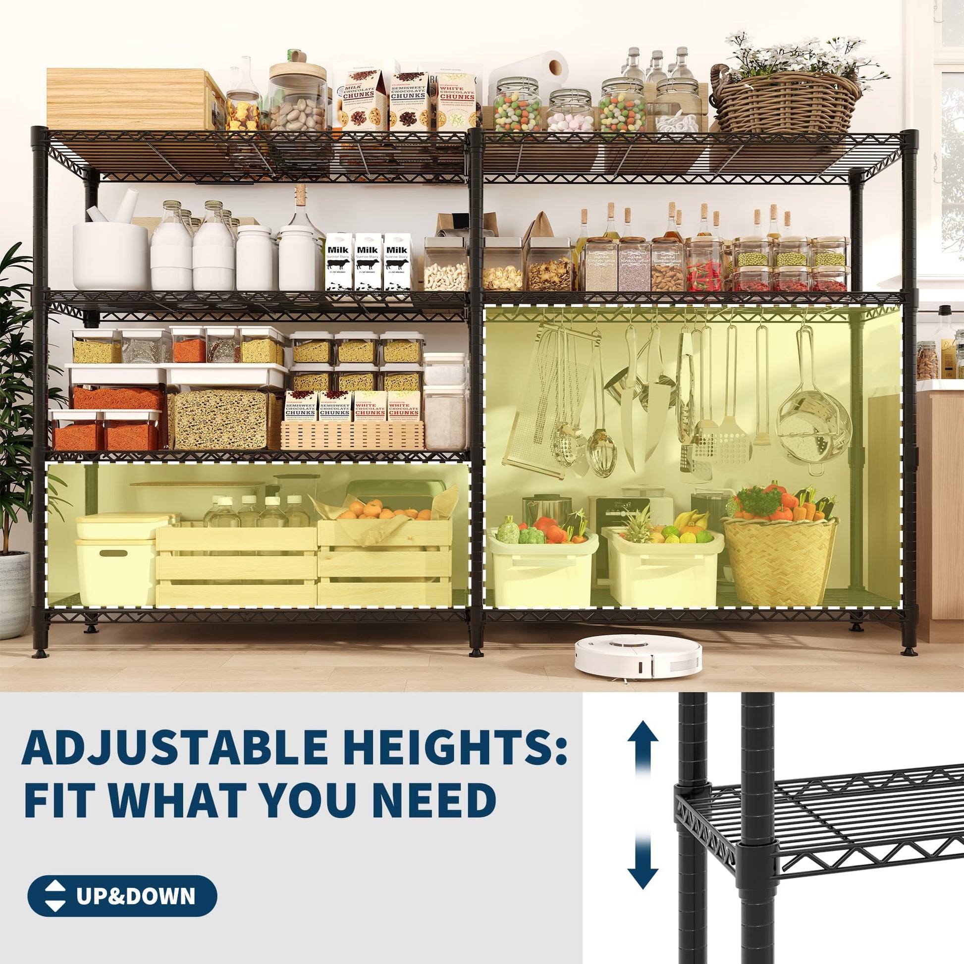 PeacefulHues 4 Tier Storage Shelving Unit Metal Shelves 59" W Wire Shelving, 59.5" H L-Shaped