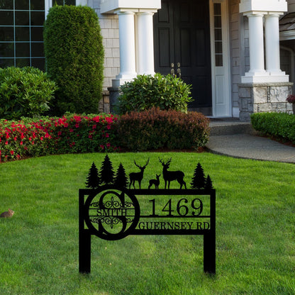 Personalized Deer Custom Garden Address Sign with Metal Stake, Housewarming Gift, Outside Camping