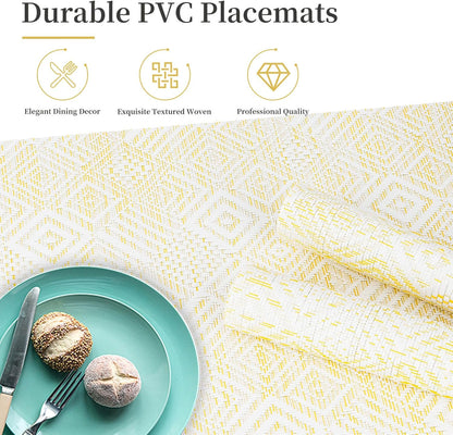 Vinyl Plastic Placemats Set of 6 Washable Heat Resistant Non-Slip Elegant Indoor Outdoor Kitchen