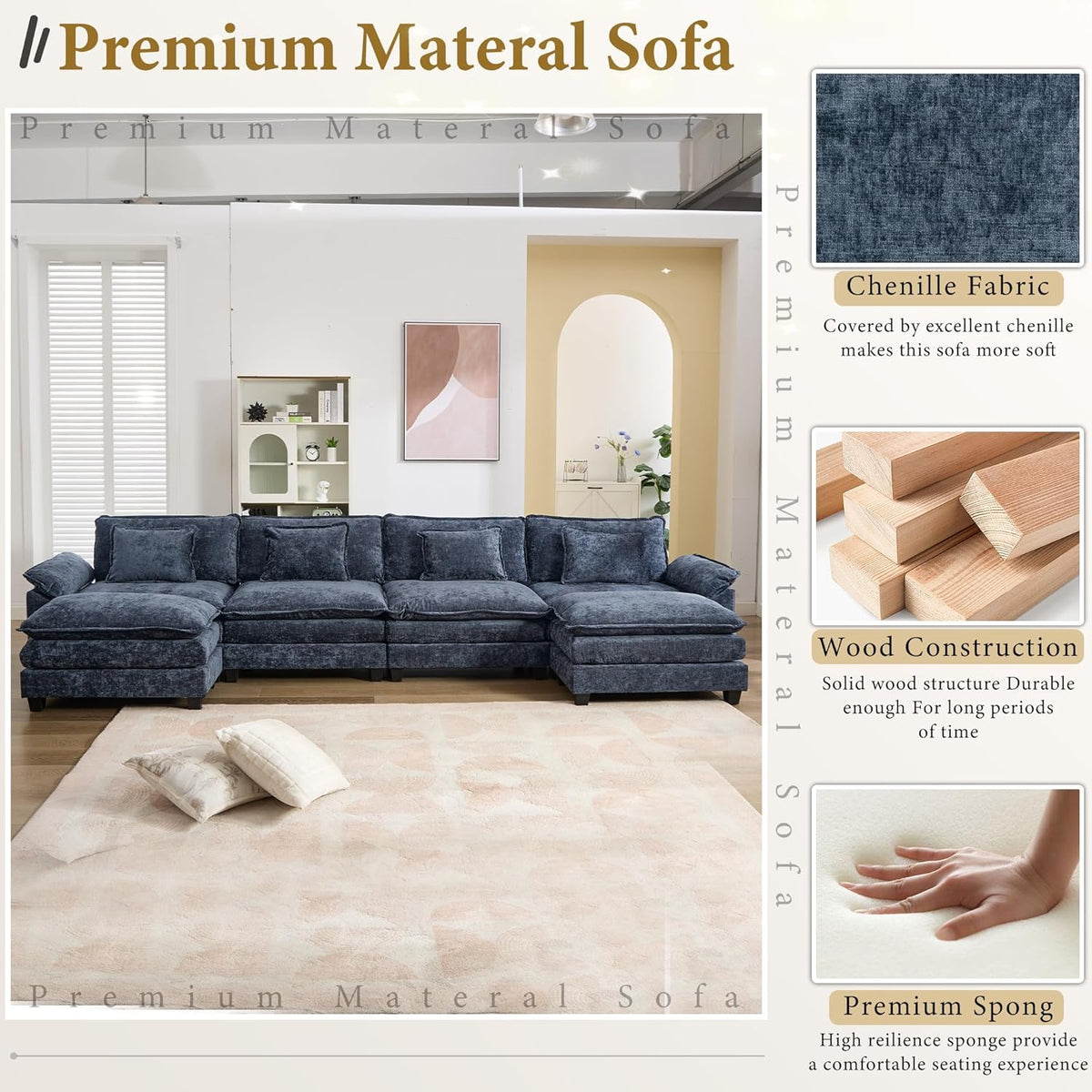 URRED Modular Sectional Sofa Comfy Cloud Couch, Modern Chenille Sofa Sleeper Deep Seat Couches with